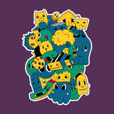 El yapımı ve karalamalar öğeleri arka plan. Tişört ve eşofman üstünü tasarım. Vektör çizim