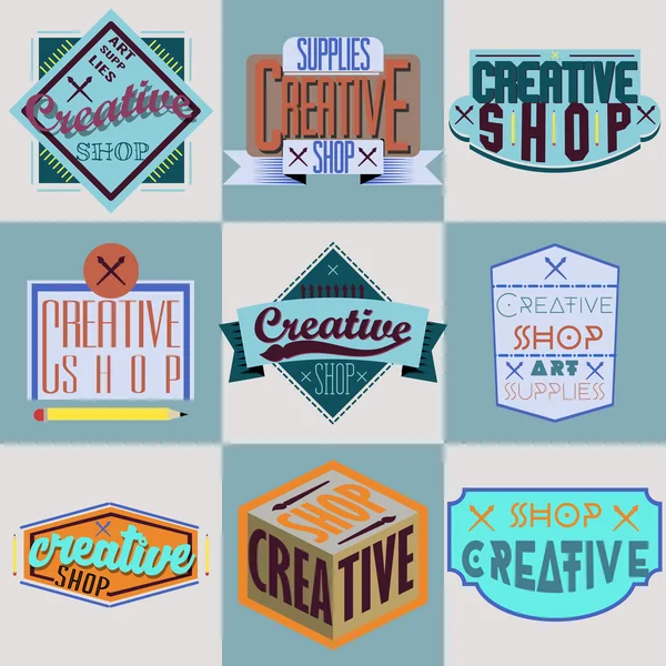 Surtido de colores retro diseño insignias logotipos conjunto. Plantillas fijadas para banner, insignias, diseño de marca comercial . — Vector de stock