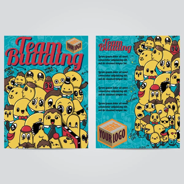 Vektor handgezeichnete Doodles Teambuilding Design Banner Karten, Postkarten, Broschüren und Poster Vorlagen-Set — Stockvektor