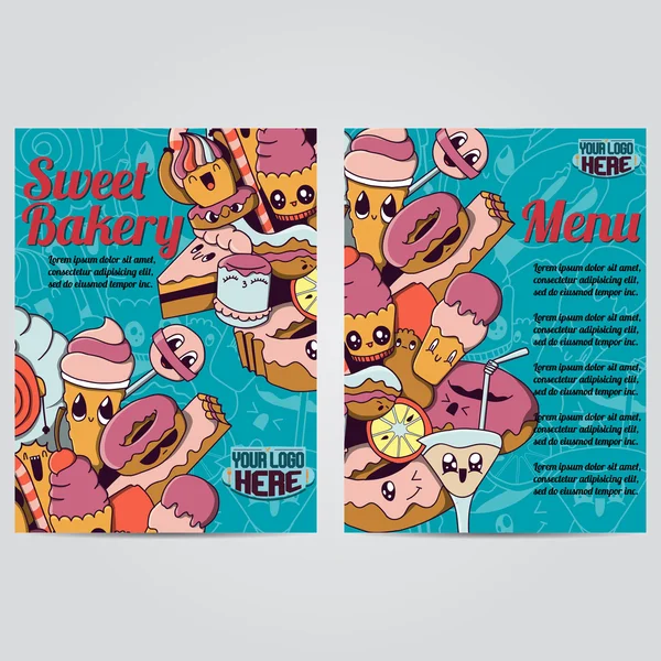Vector hand dras doodles söt bageri produkter design banners, kort, vykort, broschyrer och affischer mallen uppsättning — Stock vektor