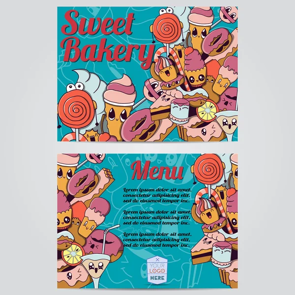 Plantilla de diseño de tarjeta de menú de panadería dulce. Ilustración vectorial . — Archivo Imágenes Vectoriales