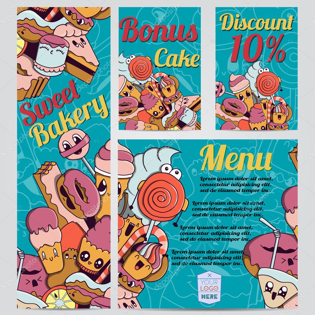Sweet bakery Menu Card Design template. Vector illustration. Stock