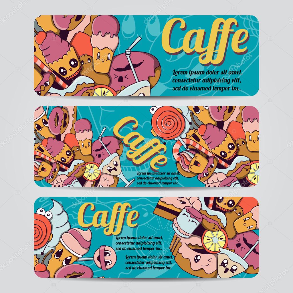 Vector hand dras doodles caffe design banners, kort, vykort 