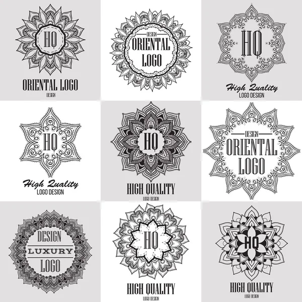 Oriental high quality logo templates set. Vector ethnic ornamental design for beauty salons, spa, massage, barber shops, saunas, healthcare and medicine. — Stock Vector