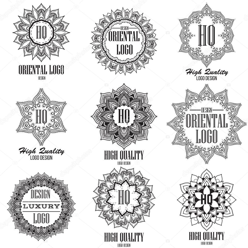 Oriental high quality logo templates set. Vector ethnic ornamental design for beauty salons, spa, massage, barber shops, saunas, healthcare and medicine.