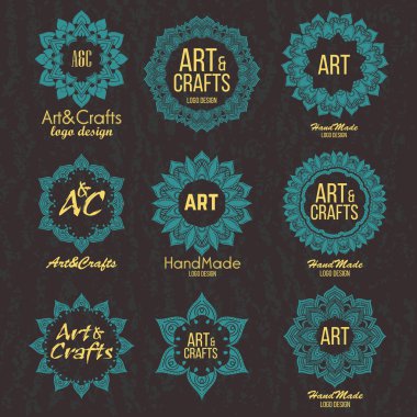 Etnik logo dekoratif unsur. El zarif lineart logo tasarımı çekilmiş. Vektör çizim. Islam, Arapça, Indian, Osmanlı motifleri.