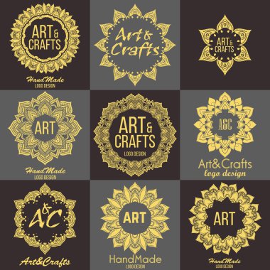 Etnik logo dekoratif unsur. El zarif lineart logo tasarımı çekilmiş. Vektör çizim. Islam, Arapça, Indian, Osmanlı motifleri.
