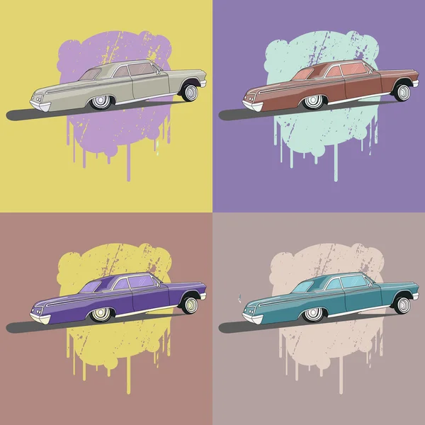 Vintage low rider projekt logo, herb, znak, herby, sticers i elementy. Pop-artu, klasyczne i retro stary samochód — Wektor stockowy