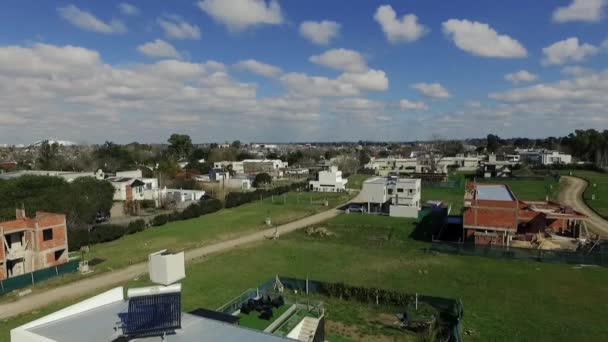 Bairro Construção Vista Aérea Com Drone Das Casas Campos Avenidas — Vídeo de Stock