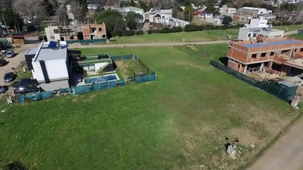 Private Neighborhood Houses Construction Aerial View Drone — Stock Video