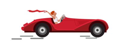 Kırmızı bir arabanın direksiyonundaki kız.