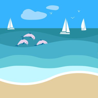Düz dizaynlı deniz manzarası.