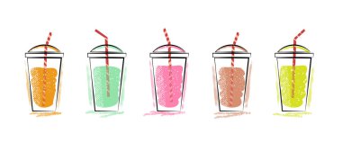 Böğürtlen ve meyve kokteyli, skeç tarzında smoothie.