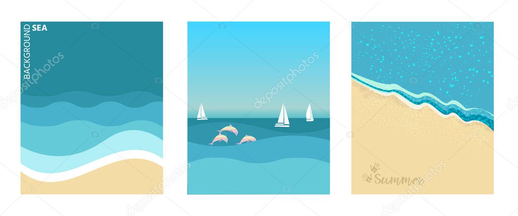 A set of posters with a seascape background