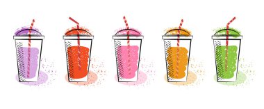A set of berry and fruit cocktails, smoothies