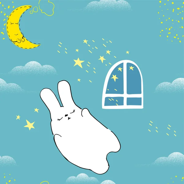 Naadloos patroon schattig slapende baby Bunny — Stockvector