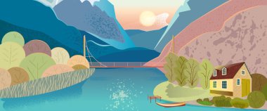 Göl kenarındaki dağlarda bir ev