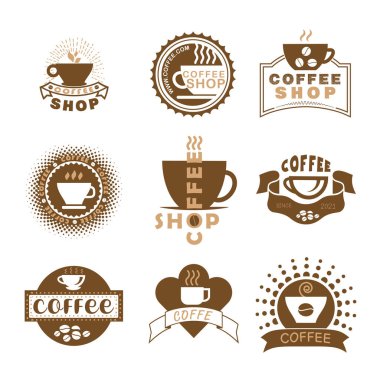 Bir grup vektör kahve logosu.