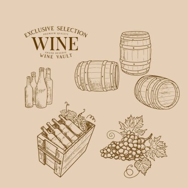 Şarap eşyasının klasik seti.