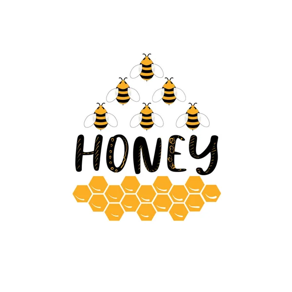 Honungslogotyp med bin och honungskakor — Stock vektor