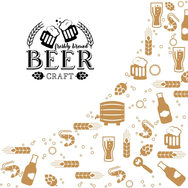 Logotipo de cerveja e padrão sem costura de cerveja a partir de um conjunto de ícones —  Vetores de Stock