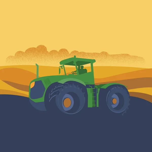 Der Traktor Ist Einsatz Das Konzept Des Landwirtschaftlichen Betriebs — Stockvektor