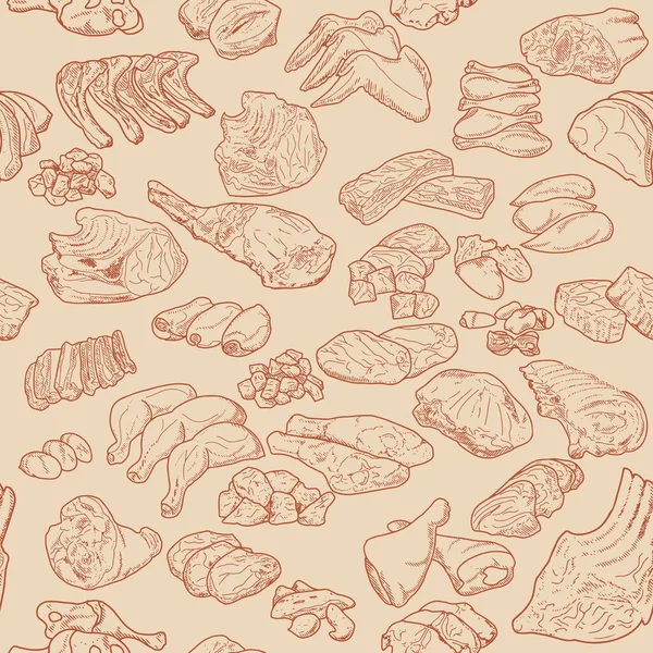 Seamless meat set pattern. — Stock Vector