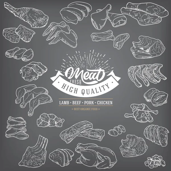 Diseño grabado de carne fresca cruda — Archivo Imágenes Vectoriales