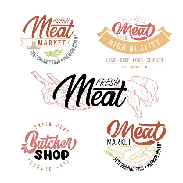 Conjunto de emblema de carne fresca — Archivo Imágenes Vectoriales