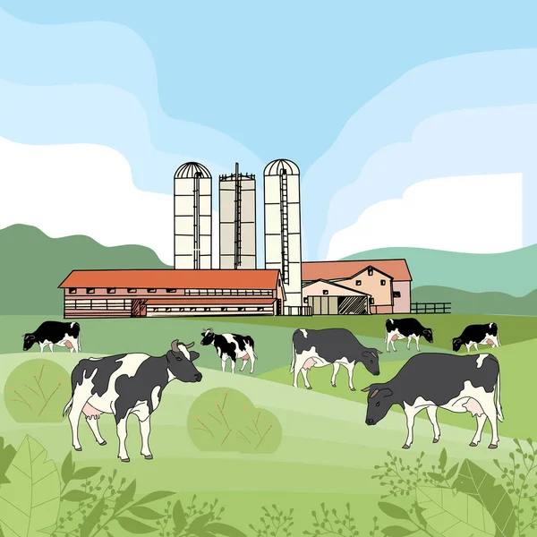 Les vaches paissent dans une prairie — Image vectorielle