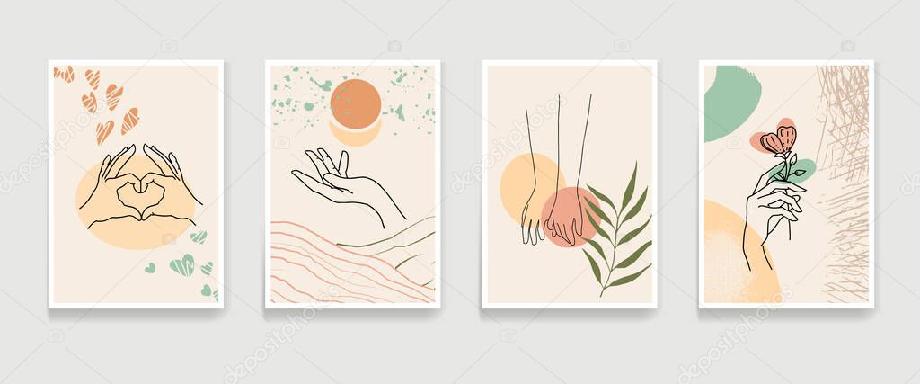 set of abstract posters with hands
