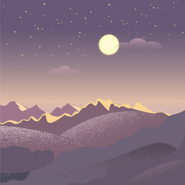 Night in the mountains, moon and stars — Stock Vector
