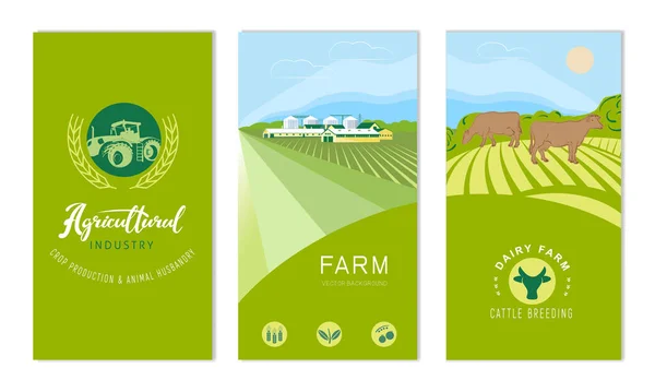 Un conjunto de pancartas con el concepto de agricultura — Vector de stock