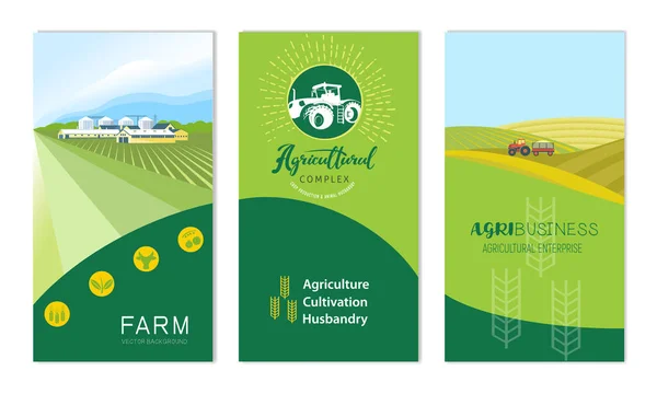 Un conjunto de pancartas con el concepto de agricultura — Vector de stock