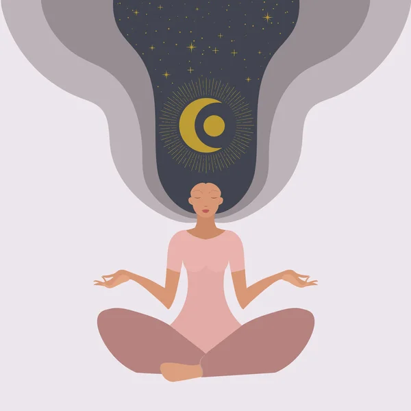 Femme de yoga et cosmos — Image vectorielle