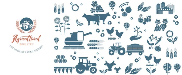 Plantilla de agroindustria con un fondo agrícola y un emblema de agronegocios — Vector de stock