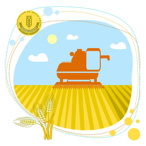 Combine harvester logo in the field — Stock Vector