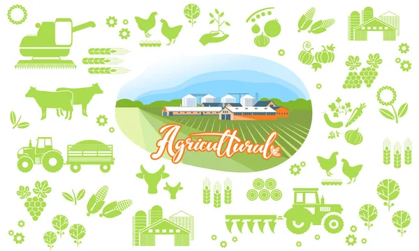 Modèle agro-industriel avec un fond agricole — Image vectorielle