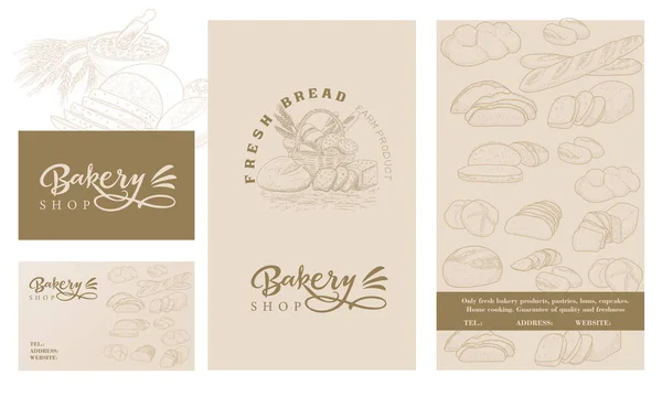 Un conjunto de pancartas de panadería — Vector de stock