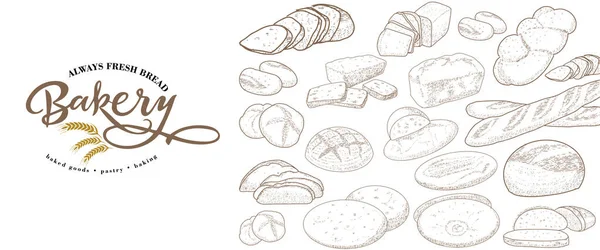 Panadería emblema y juego de pan — Vector de stock