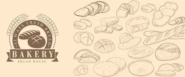 Panadería emblema y juego de pan — Vector de stock
