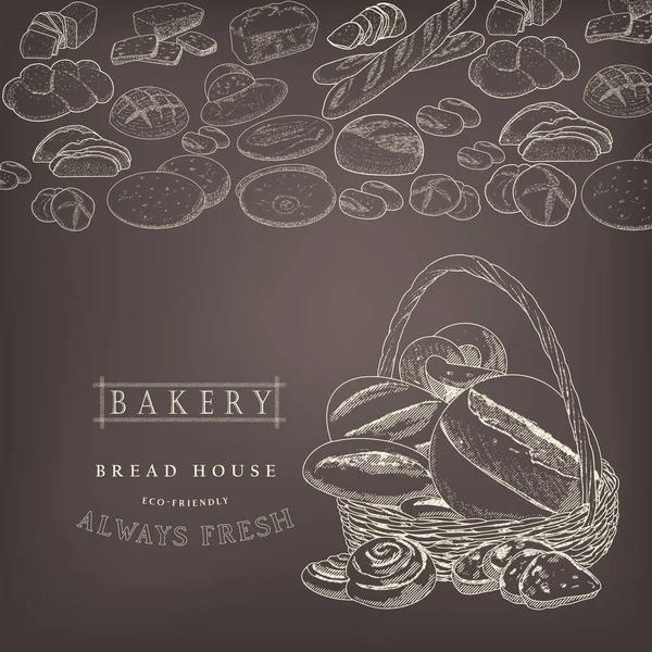 Logo de panadería, pan en una cesta — Vector de stock
