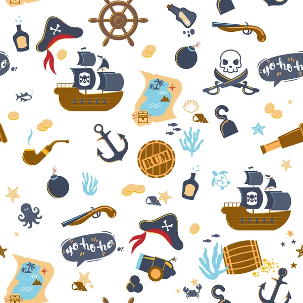Seamless pattern of pirate symbols — Stock Vector