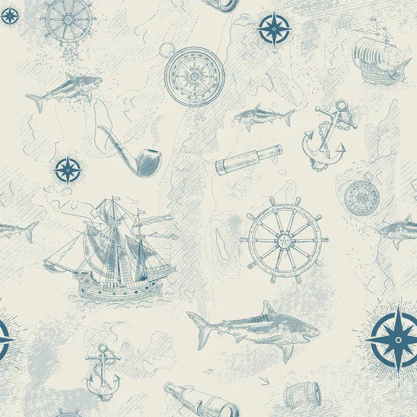 Klasik deniz seyrüsefer ögeleriyle kusursuz desen — Stok Vektör