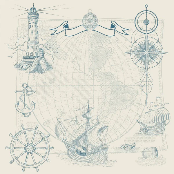 Fond vectoriel avec éléments de navigation maritime — Image vectorielle