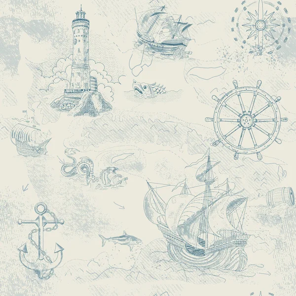 Naadloos patroon met vintage-stijl zee navigatie items — Stockvector