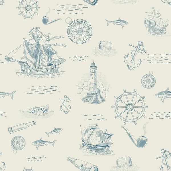 Modèle sans couture avec des articles de navigation de mer de style vintage — Image vectorielle