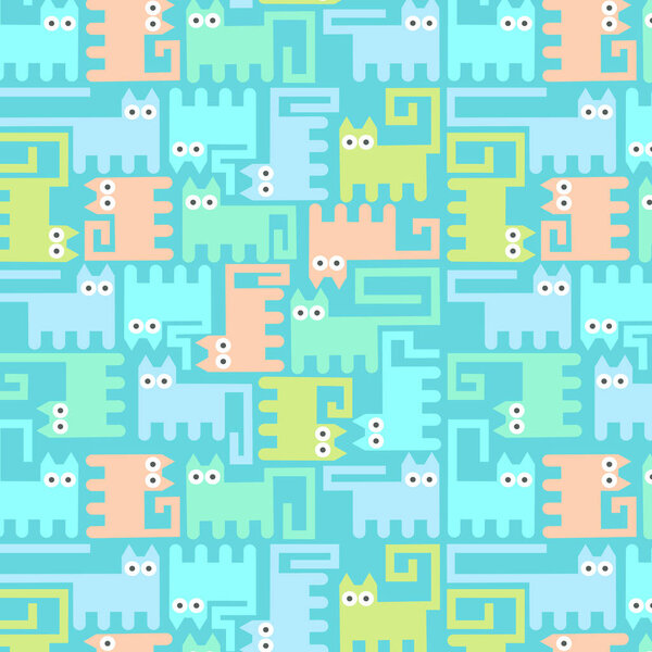 Seamless pattern, mosaic of cats