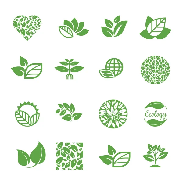 A set of icons with leaves — Stock Vector