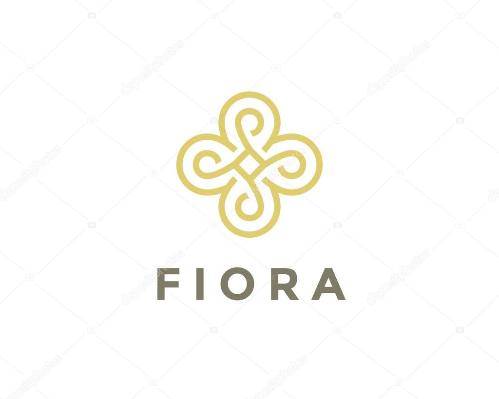 Abstract gold flower logo design. Vector unusual golden floral symbol. Elite premium oriental icon. Expensive vintage line mark